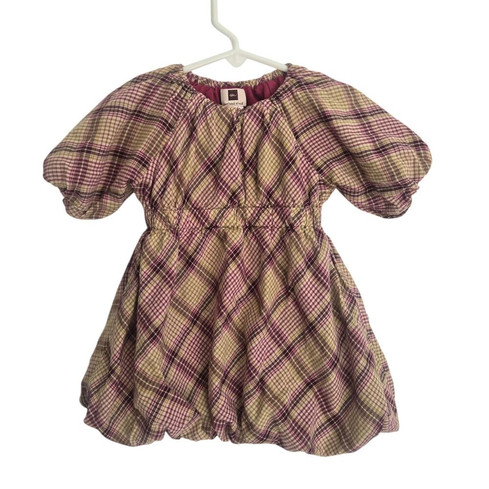Tea Collection Toddler Girl Aurland Plaid Dress Size 12-18 Months Purple Fall